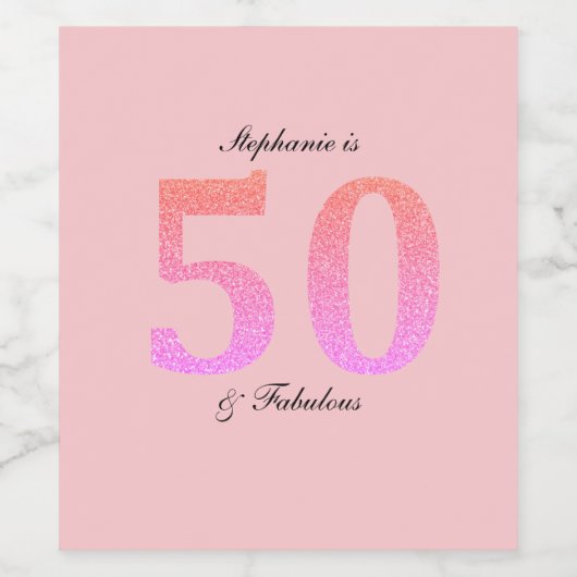 50誕生日50名名名前ピンクグリッター ワインラベル (シングルラベル)