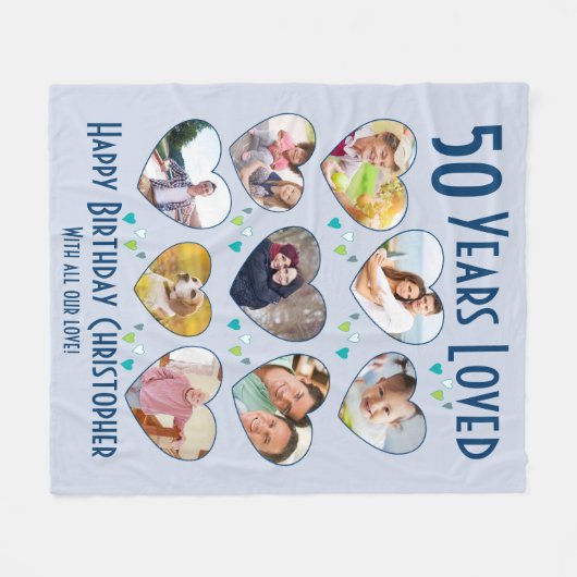 50誕生日50年の愛された写真コラージュ フリースブランケット (正面(横))