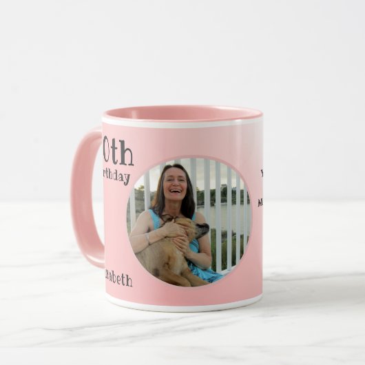 50誕生日50歳文字写真テンプレートピンク マグカップ (正面左)