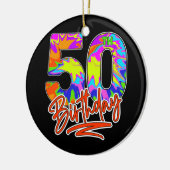 50誕生日50歳男女絞り染めパーティー セラミックオーナメント (左)