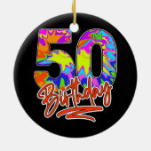 50誕生日50歳男女絞り染めパーティー セラミックオーナメント (裏面)
