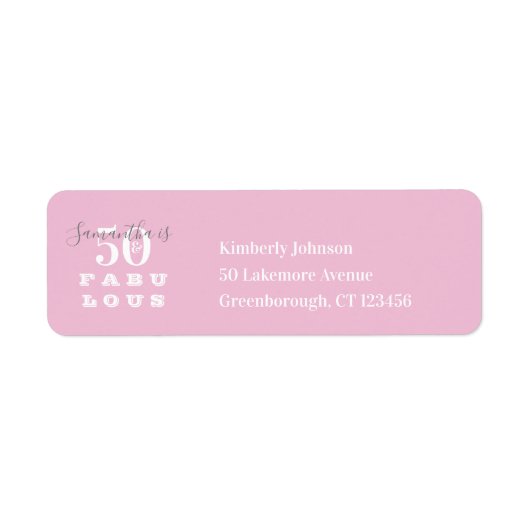 50誕生日50素晴らしいピンクグレー差出人住所 ラベル (正面)