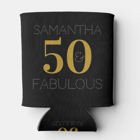 50誕生日50素晴らしいブラック金ゴールドパーティーの好意 缶クーラー (裏面)