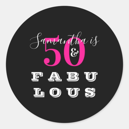 50誕生日50素晴らしいホットピンクの誕生日パーティー ラウンドシール (正面)