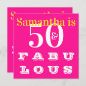 50誕生日50素晴らしいホットピンクの誕生日パーティー 招待状 (正面/裏面)
