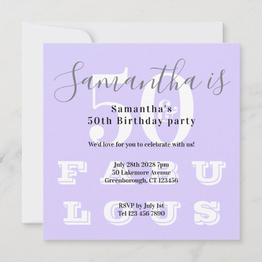 50誕生日50素晴らしい紫の誕生日パーティー 招待状 (裏面)
