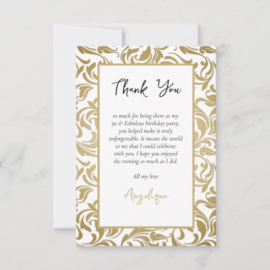 50誕生日50素晴らしい金ゴールド葉の旋回イメージ サンキューカード (正面)