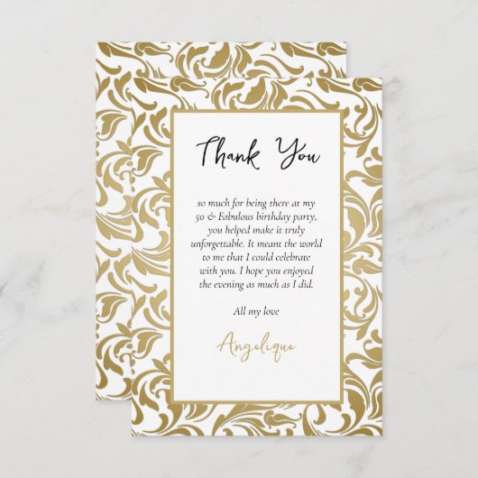 50誕生日50素晴らしい金ゴールド葉の旋回イメージ サンキューカード (正面/裏面)