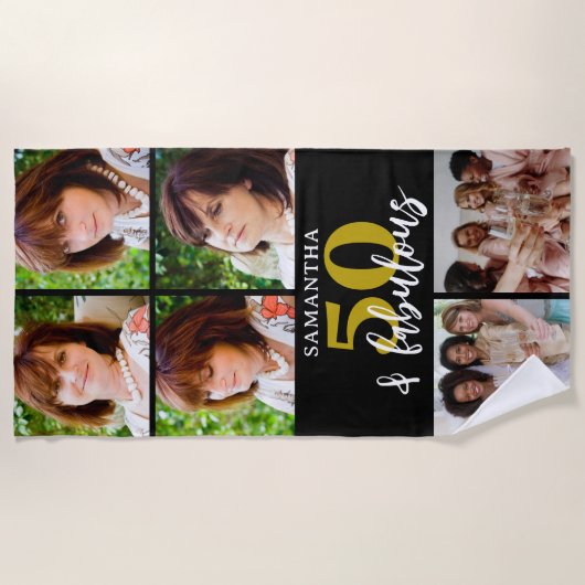 50誕生日6フォトコラージュ50と素晴らしい ビーチタオル (正面)