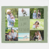 50誕生日7フォトコラージュセージグリーン フリースブランケット (正面(横))