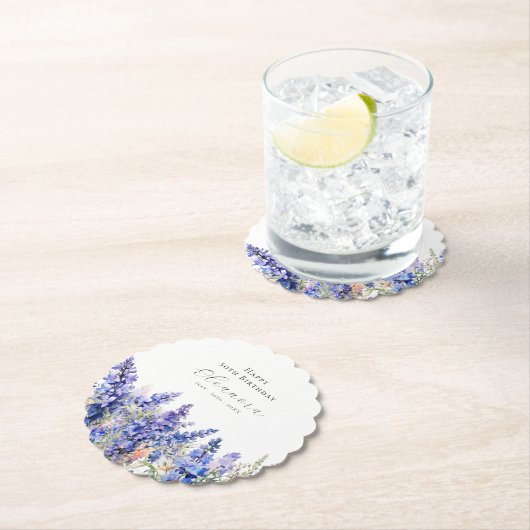 50誕生日7月誕生フラワーラークスパーカスタム ペーパーコースター (インサイチュ)