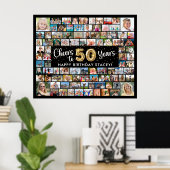50誕生日92枚の写真ブラック金ゴールド応援 ポスター (ホームオフィス)