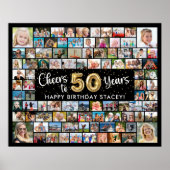 50誕生日92枚の写真ブラック金ゴールド応援 ポスター (正面)