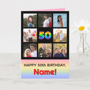 50誕生日:おもしろいレインボー#,カスタム写真+名前 カード