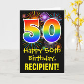 50誕生日:おもしろい花火パターン+虹50 カード (黄色い花)