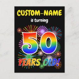 50誕生日-おもしろい花火、レインボールック"50" ポストカード