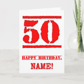 50誕生日:おもしろい、赤ゴムスタンプルックインスパイアス カード (正面)