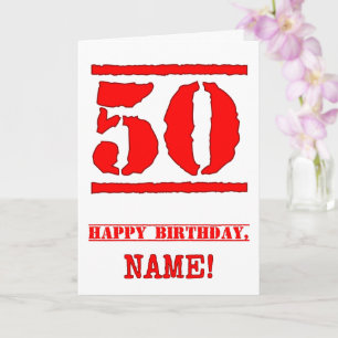 50誕生日:おもしろい、赤ゴムスタンプルックインスパイアス カード