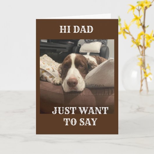 「50誕生日」で犬が悩み始める カード (黄色い花)