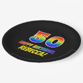 50誕生日:はっきりした,おもしろい,シンプル虹, 50 ペーパープレート (アングル)