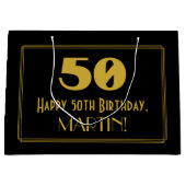 50誕生日— アールデコ刺激を受けたルク「50」と名前 ラージペーパーバッグ (正面)