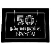 50誕生日— アールデコ刺激を受けたルク「50」と名前 ラージペーパーバッグ (正面)