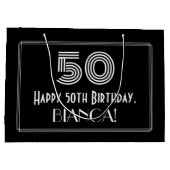 50誕生日— アールデコ刺激を受けたルク「50」と名前 ラージペーパーバッグ (裏面)