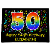 50誕生日-カラフル音楽シンボル、レインボー50 ラージペーパーバッグ (正面)