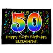 50誕生日-カラフル音楽シンボル、レインボー50 ラージペーパーバッグ (裏面)