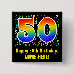 50誕生日:カラフル音楽シンボル、レインボー50 缶バッジ