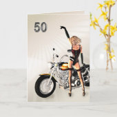 50誕生日、バイクと女の子 カード (黄色い花)