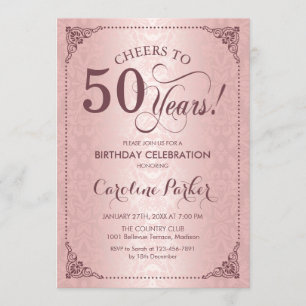 50誕生日-バラ金ゴールドダマスク 招待状