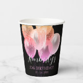 50誕生日、ピンクのグリッターバルーン名Age Date 紙コップ (裏面)