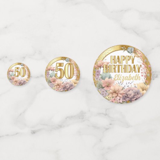 50誕生日-フローラと金ゴールド コンフェッティ (裏面)