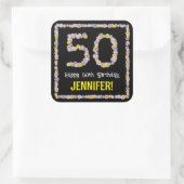 50誕生日:フローラ花数名前をカスタムする スクエアシール (バッグ)