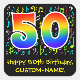 50誕生日:ミュージカラフルックシンボル、レインボー50 スクエアシール
