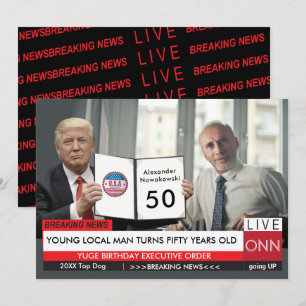 50誕生日🎙️メンズトランプおもしろいテレビニュースカード 招待状