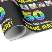 50誕生日：レインボー「50」、写真カスタムと名前 ラッピングペーパー (ロールコーナー)