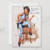 50誕生日、ヴィンテージ、セクシーなピンアップ女性のカーボーイ、 招待状 (正面)