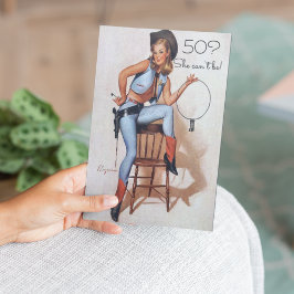 50誕生日、ヴィンテージ、セクシーなピンアップ女性のカーボーイ、 招待状