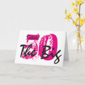 50誕生日、姉妹、ピンク、黒文字の白。 カード (黄色い花)