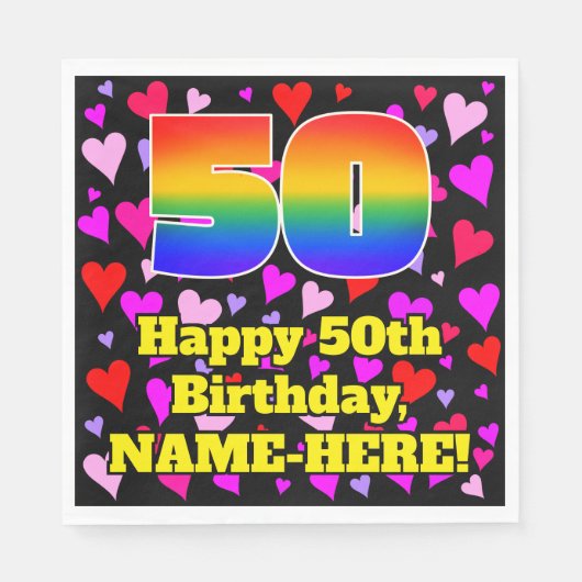 50誕生日:愛するハートパターン、虹# 50 スタンダードランチョンナプキン (正面)