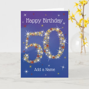50誕生日 – 星50番 – 青 – 年齢 カード