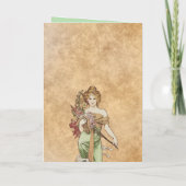 50誕生日、春女神、ミュシャ、ヴィンテージアート 箔グリーティングカード (裏面)