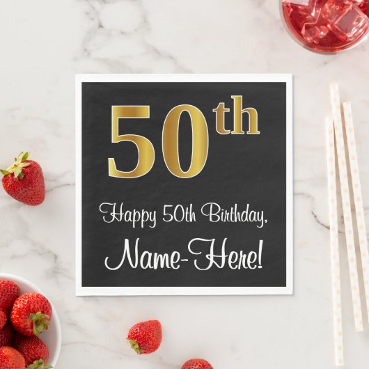 50誕生日～豪華エレガントなフェイク金ゴールド スタンダードランチョンナプキン (インサイチュ)