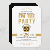 50誕生日-金ゴールドグリッター文字私はパーティー 招待状 (正面/裏面)