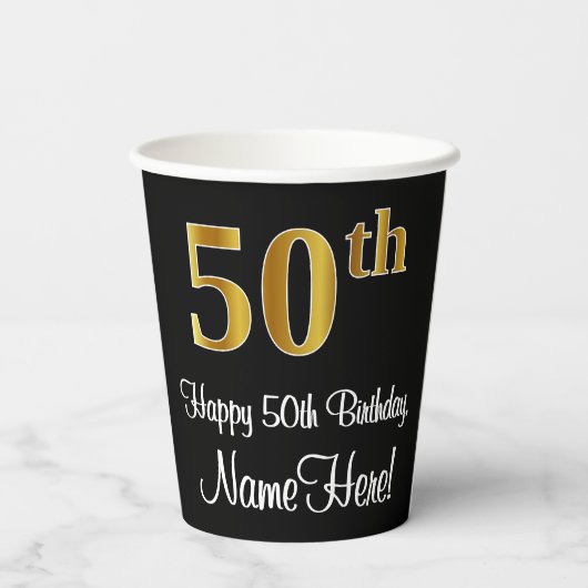 50誕生日 – 高級エレガント金ゴールドルッフェイクク# 紙コップ (裏面)