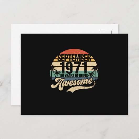 50誕生日、9月素晴らし以来50歳 案内ポストカード (正面/裏面)