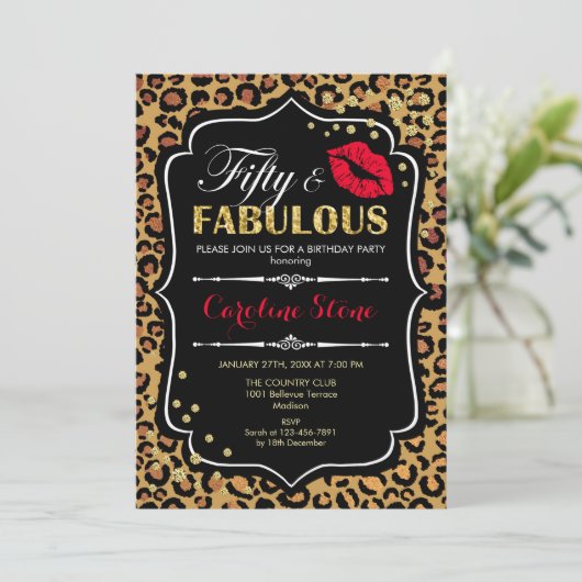 50誕生日- Fifty Faborous Leopard Print 招待状 (スタンド正面)
