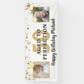 50誕生日AGED TO PERFECTブラック金ゴールド星 横断幕 (縦)